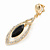 Exquisite Black Glass, Clear Crystal Leaf Clip On Earrings In Gold Plating - 50mm L - view 3