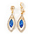 Exquisite Sapphire Blue Glass, Clear Crystal Leaf Clip On Earrings In Gold Plating - 50mm L - view 3