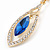 Exquisite Sapphire Blue Glass, Clear Crystal Leaf Clip On Earrings In Gold Plating - 50mm L - view 5
