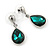 Silver Tone Teardrop Emerald Green Faceted Glass Stone Drop Earrings - 30mm L - view 6