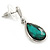 Silver Tone Teardrop Emerald Green Faceted Glass Stone Drop Earrings - 30mm L - view 5