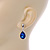 Silver Tone Teardrop Sapphire Blue Faceted Glass Stone Drop Earrings - 30mm L - view 4