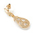 Gold Tone Clear Crystal Nude Cat Eye Stone Teardrop Earrings - 35mm L - view 4