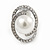 Oval Clear Crystal, White Faux Pearl Clip On Earrings In Silver Tone - 18mm - view 3