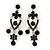 Jet Black Austrian Crystal Chandelier Earrings In Rhodium Plating - 60mm L
