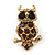 Small Amber Coloured Owl Stud Earrings In Gold Tone Metal - 23mm L - view 6