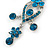 Teal Coloured Austrian Crystal Chandelier Earrings In Rhodium Plating - 60mm L - view 4