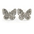 Silver Plated Clear Austrian Crystal 'Alegria' Butterfly Stud Earrings - 18mm Width