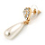 Crystal Heart with Cream Coloured Faux Pearl Drop Earrings In Gold Tone Metal - 38mm L - view 4
