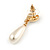 Crystal Heart with Cream Coloured Faux Pearl Drop Earrings In Gold Tone Metal - 38mm L - view 5