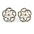 Clear Crystal White Faux Glass Pearl Floral Stud Earrings In Silver Tone - 20mm D