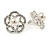 Clear Crystal White Faux Glass Pearl Floral Stud Earrings In Silver Tone - 20mm D - view 4