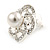 Clear Crystal White Faux Glass Pearl Floral Stud Earrings In Silver Tone - 20mm D - view 5