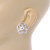 Clear Crystal White Faux Glass Pearl Floral Stud Earrings In Silver Tone - 20mm D - view 3