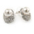 Clear Crystal Faux Glass Pearl Oval Stud Earrings In Rhodium Plating - 18mm L - view 7