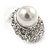 Clear Crystal Faux Glass Pearl Oval Stud Earrings In Rhodium Plating - 18mm L - view 4