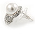 Clear Crystal Faux Glass Pearl Oval Stud Earrings In Rhodium Plating - 18mm L - view 5