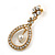 Bridal/ Prom/ Wedding Clear Crystal Open Teardrop Earrings In Gold Plating Metal - 40mm L - view 4