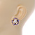 Purple Enamel, Clear Crystal Faux Glass Pearl Flower Stud Earrings In Gold Tone Metal - 20mm D - view 3