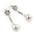 Delicate Crystal Floral, Faux Pearl Drop Earrings In Silver Tone - 35mm L - view 4