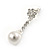 Delicate Crystal Floral, Faux Pearl Drop Earrings In Silver Tone - 35mm L - view 5