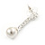 Delicate Crystal Floral, Faux Pearl Drop Earrings In Silver Tone - 35mm L - view 6