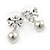 Delicated Faux Pearl Bow Drop Earrings In Silver Tone - 20mm L - view 4