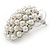 Rhodium Plated White Faux Glass Pearl, Clear Crystal Oval Stud Earrings - 25mm L - view 6