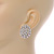 Rhodium Plated White Faux Glass Pearl, Clear Crystal Oval Stud Earrings - 25mm L - view 3