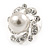 20mm Clear Crystal White Simulated Glass Pearl Flower Stud Earrings In Silver Tone Metal - view 4