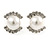 15mm White Simulated Glass Pearl Crystal Bow Stud Earrings In Silver Tone Metal - view 7