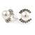 15mm White Simulated Glass Pearl Crystal Bow Stud Earrings In Silver Tone Metal - view 4