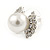 15mm White Simulated Glass Pearl Crystal Bow Stud Earrings In Silver Tone Metal - view 5