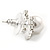 15mm White Simulated Glass Pearl Crystal Bow Stud Earrings In Silver Tone Metal - view 6