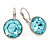 Aqua Blue Round Glass Drop Earrings In Rhodium Plating with Leverback/ French Hook Closure - 27mm L