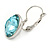 Aqua Blue Round Glass Drop Earrings In Rhodium Plating with Leverback/ French Hook Closure - 27mm L - view 3