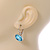 Aqua Blue Round Glass Drop Earrings In Rhodium Plating with Leverback/ French Hook Closure - 27mm L - view 6