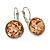 Light Peach Round Glass Drop Earrings In Rhodium Plating with Leverback/ French Hook Closure - 27mm L
