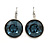 Midnight Blue Round Glass Drop Earrings In Rhodium Plating with Leverback/ French Hook Closure - 27mm L - view 7