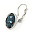 Midnight Blue Round Glass Drop Earrings In Rhodium Plating with Leverback/ French Hook Closure - 27mm L - view 3