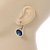 Midnight Blue Round Glass Drop Earrings In Rhodium Plating with Leverback/ French Hook Closure - 27mm L - view 6
