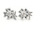 14mm Small Clear CZ Flower Stud Earrings In Rhodium Plating