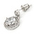 Small Round Clear Cz Drop Earrings In Rhodium Plating - 17mm L - view 4