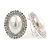 27mm Large Crystal, Simulated Pearl Oval Shape Clip On Stud Earrings In Rhodium Plating - view 3