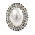 27mm Large Crystal, Simulated Pearl Oval Shape Clip On Stud Earrings In Rhodium Plating - view 4