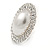 27mm Large Crystal, Simulated Pearl Oval Shape Clip On Stud Earrings In Rhodium Plating - view 5