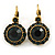 Vintage Inspired Dark Green Crystal Round Drop Leverback/ French Hook Earrings In Antique Gold Tone Metal - 37mm L - view 6