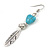 Silver Tone Turquoise Heart Feather Drop Earrings - 65mm L - view 3