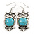 Vintage Inspired Turquoise Style Stone Owl Drop Earrings In Silver Tone - 45mm L