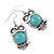 Vintage Inspired Turquoise Style Stone Owl Drop Earrings In Silver Tone - 45mm L - view 2